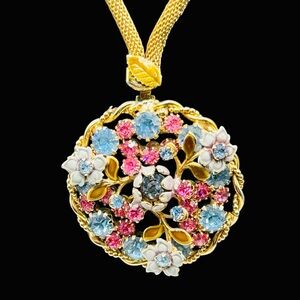 Vintage Austria Enamel Pastel Rhinestone Necklace